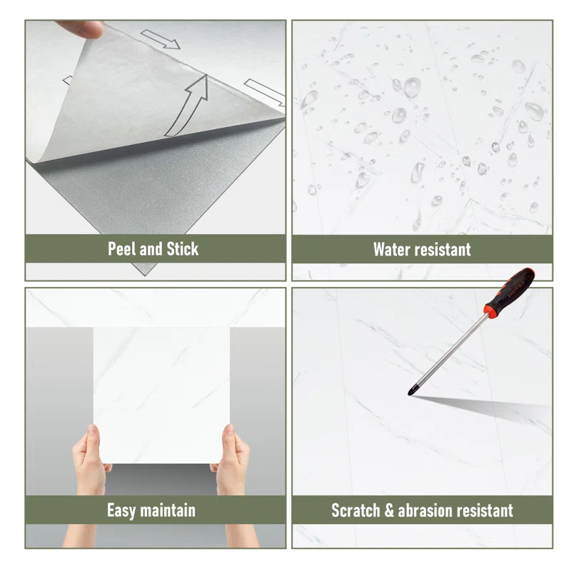 12 In. W X 12 In. L 4 Mil Peel And Stick Flooring Tile, Water Resistant Vinyl Tile Flooring -36 Sq. Ft. Case, Set Of 36 thumbnail