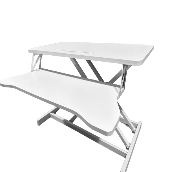 32 Inch Office Desk Converter, Height Adjustable Sit And Stand Lifter, Dual Monitor And Laptop Workstation, Bandwidth Keyboard Stand, White thumbnail