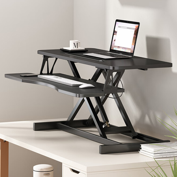 32 Inches Desk Converter, Height-Adjustable Sit-Stand Lift, Dual Monitor & Laptop Workstation, Bandwidth Keyboard Tray, Black. Amazon Sales Are Prohibited thumbnail