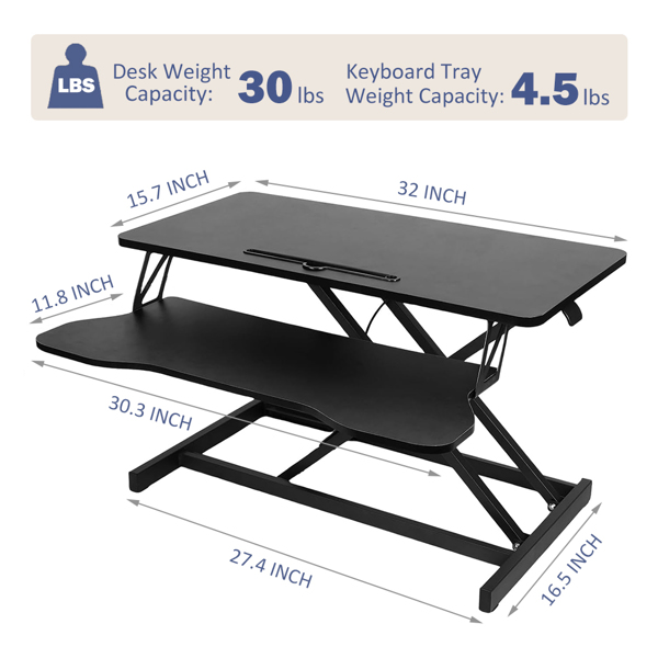 32 Inches Desk Converter, Height-Adjustable Sit-Stand Lift, Dual Monitor & Laptop Workstation, Bandwidth Keyboard Tray, Black. Amazon Sales Are Prohibited thumbnail