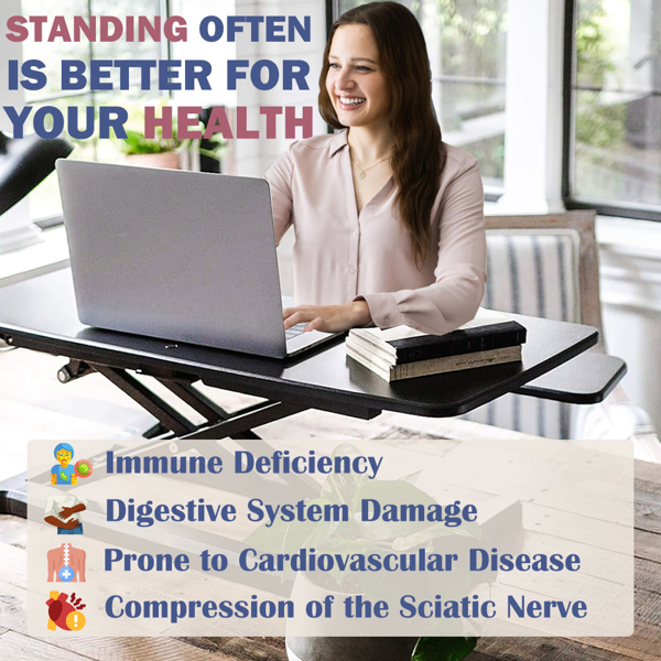32 Inches Desk Converter, Height-Adjustable Sit-Stand Lift, Dual Monitor & Laptop Workstation, Bandwidth Keyboard Tray, Black. Amazon Sales Are Prohibited thumbnail