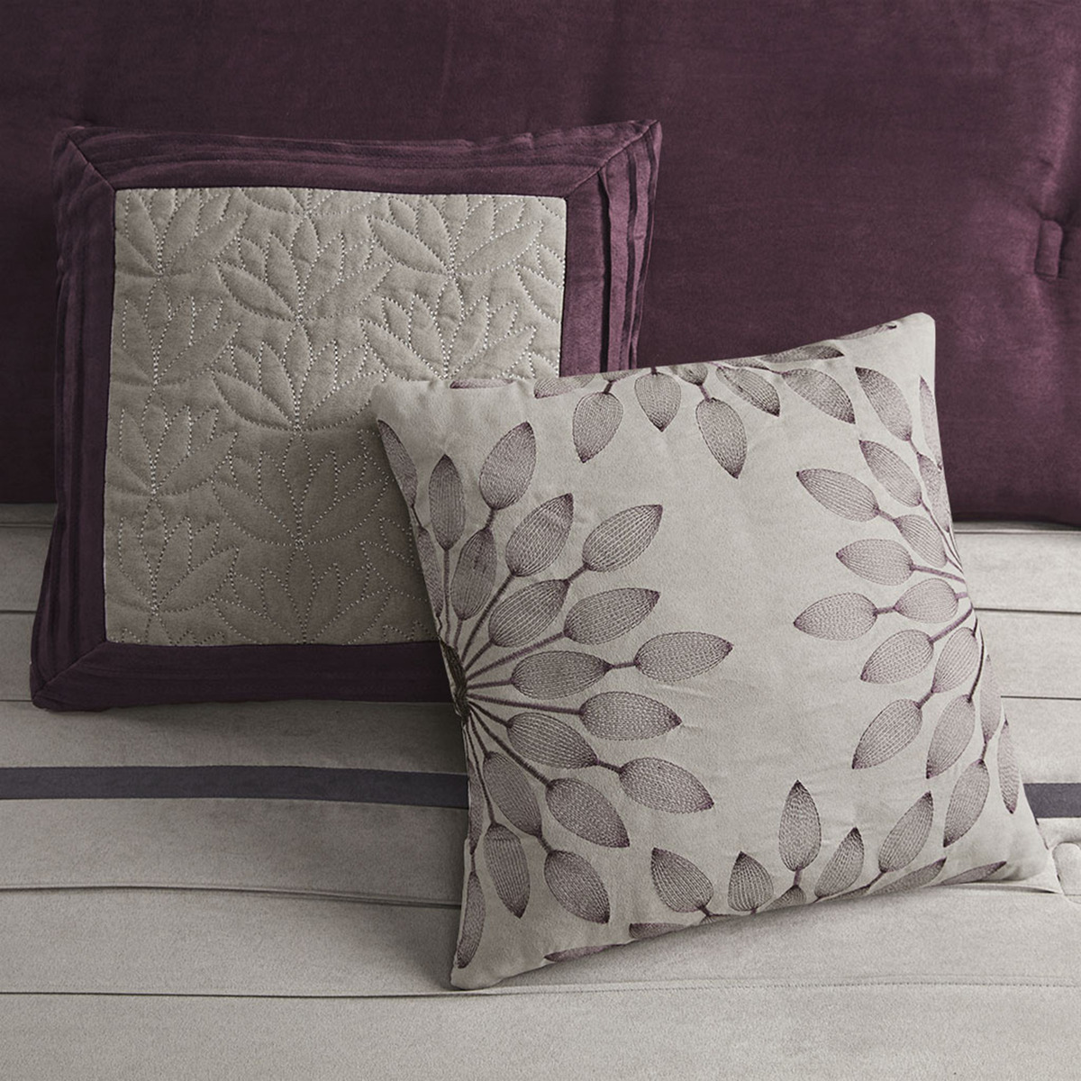 7 PC Pieced Faux Suede Comforter Set Purple King thumbnail