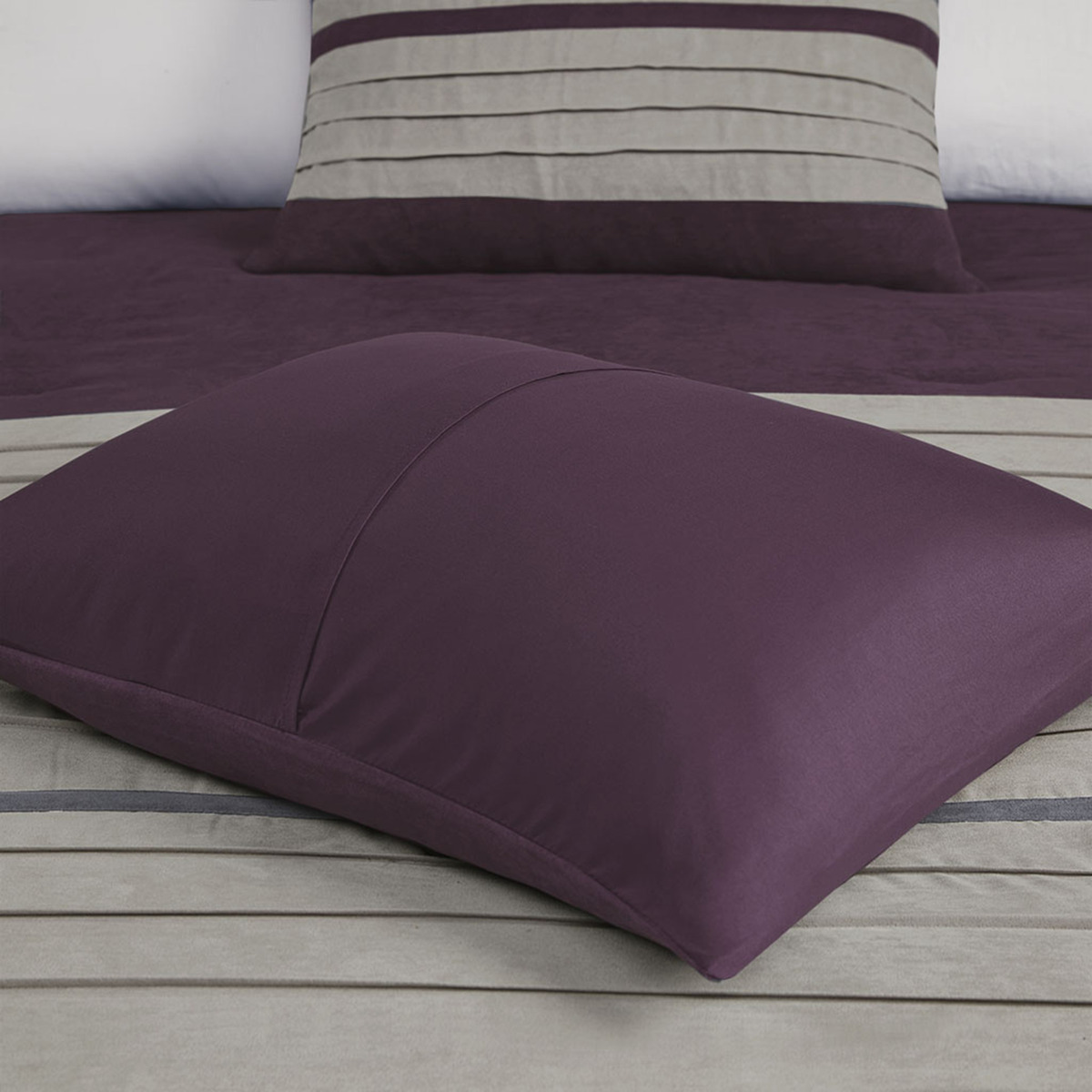 7 PC Pieced Faux Suede Comforter Set Purple King thumbnail